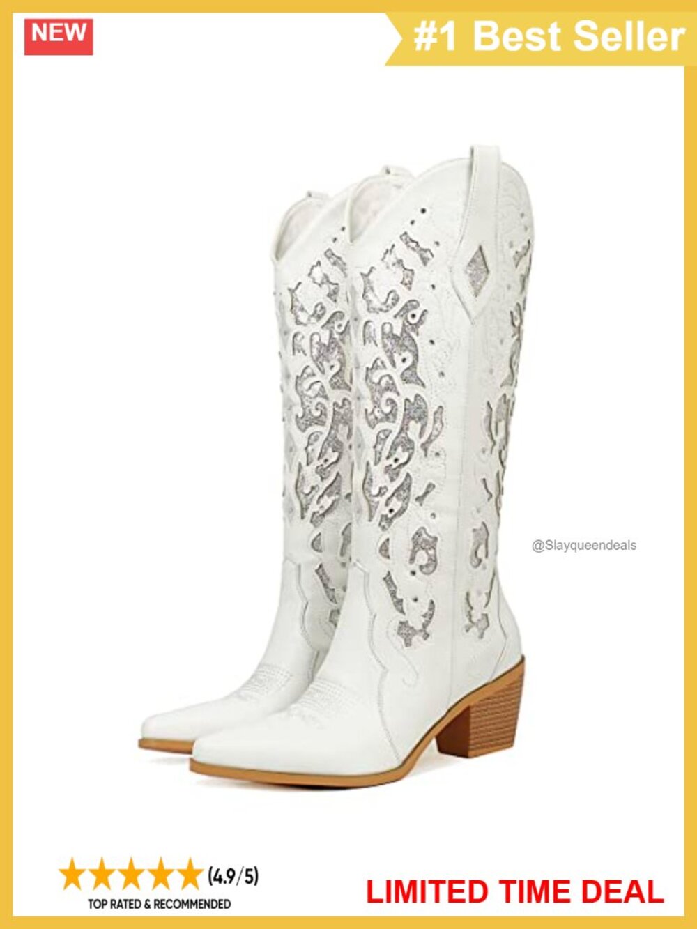 Glitter Rhinestone Cowboy Boots Knee-High Western Wedding Boots